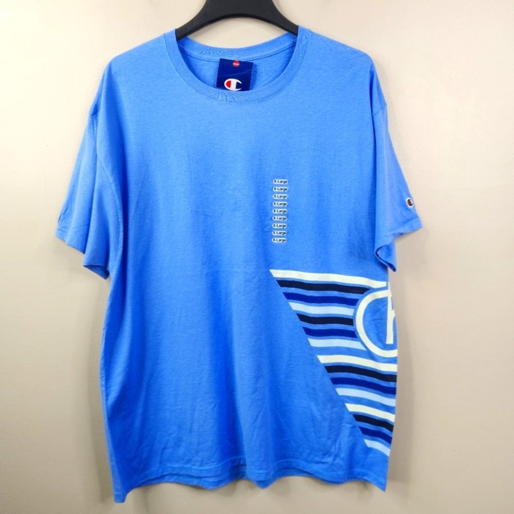 NEW Champion Mens Short Sleeve Crew Neck Plaster Blue Graphic Tee XL